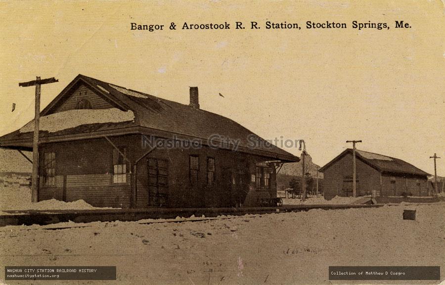 Postcard: Bangor & Aroostook Railroad Station, Stockton Springs, Maine